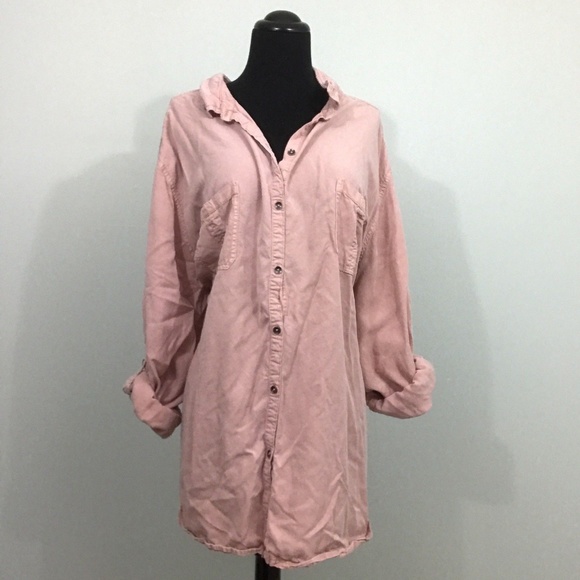 Catherines Tops - Catherines Blush Pink Stonewashed Roll Tab Blouse